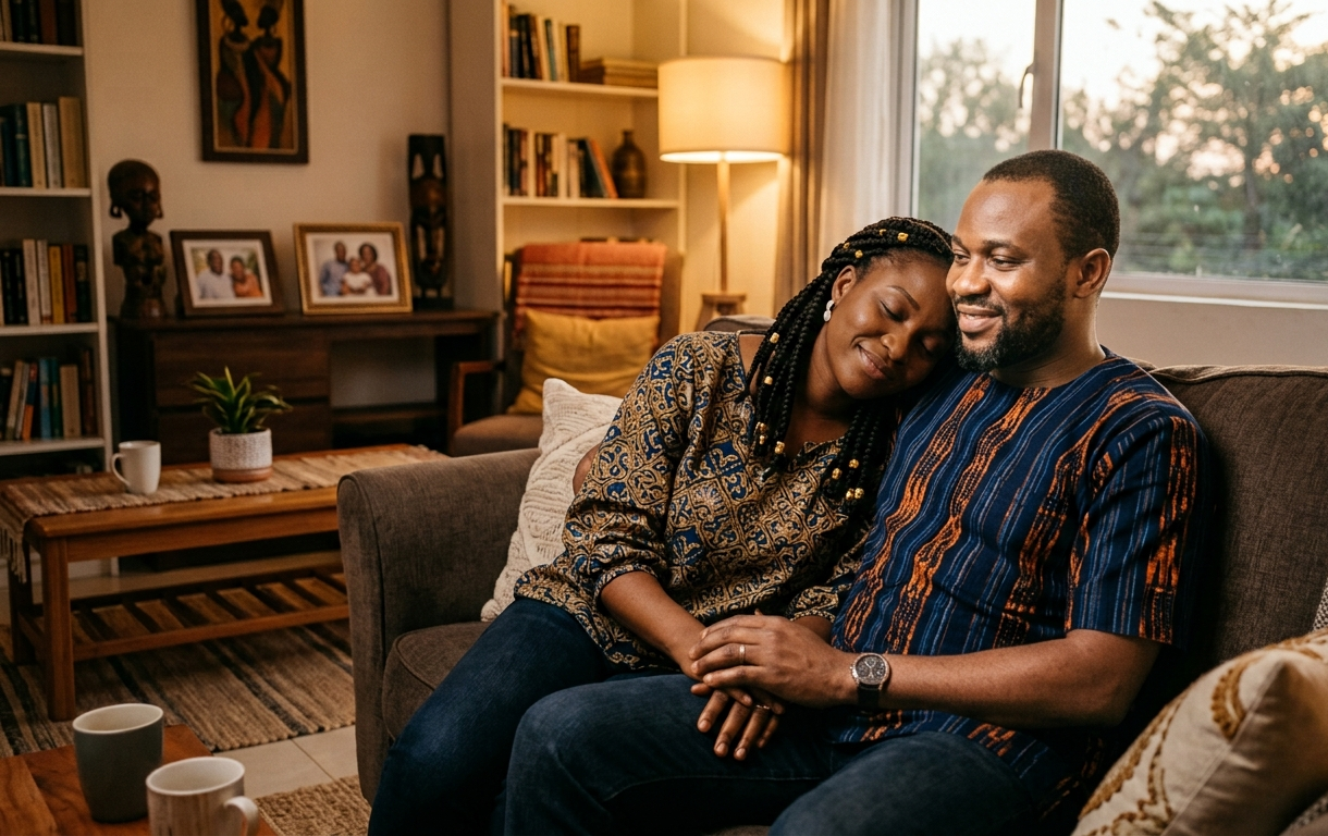 Nigerian husband and wife reconnecting emotionally